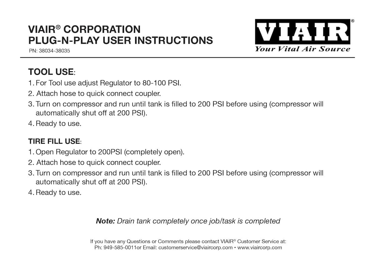 12V VIAIR 380C Plug-N-Play Compressor, 1.5 gallon tank, 200 PSI Rated with Alligator Clamps, for nailing, air tools, tire inflation
