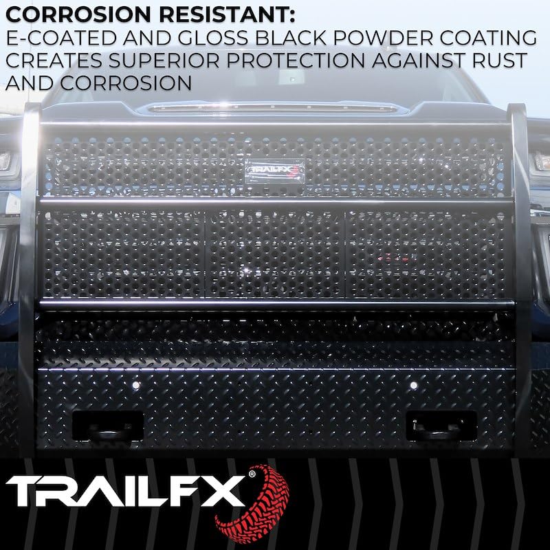 Bumper Trail FX FX3002A, One Piece Design, Direct Fit, With Grille Guard/Grille Mesh/Auxiliary Light Cutouts, Without Winch Mount, Gloss Black, Steel, Fits 2005-2007 Ford F-250/350/450/550 Super Duty