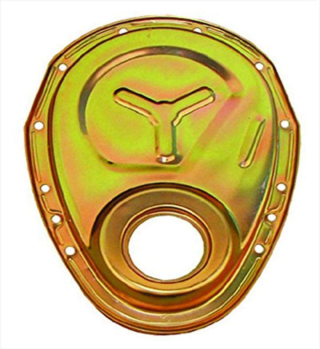 Gold Zinc Plated Milodon 65555 Reinforced Timing Cover for Small Block Chevy