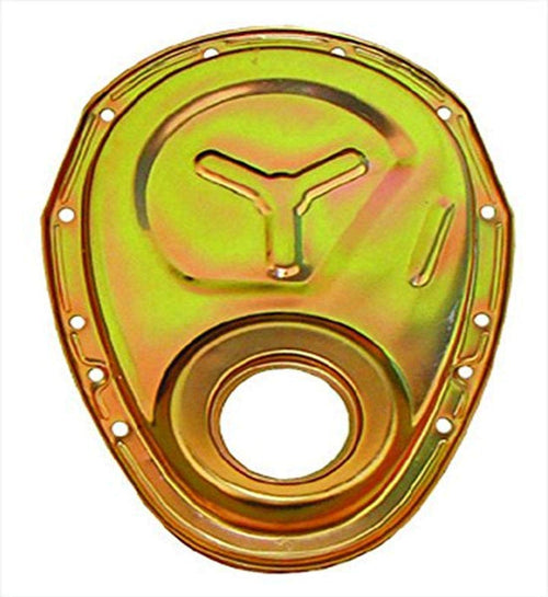 Gold Zinc Plated Milodon 65555 Reinforced Timing Cover for Small Block Chevy