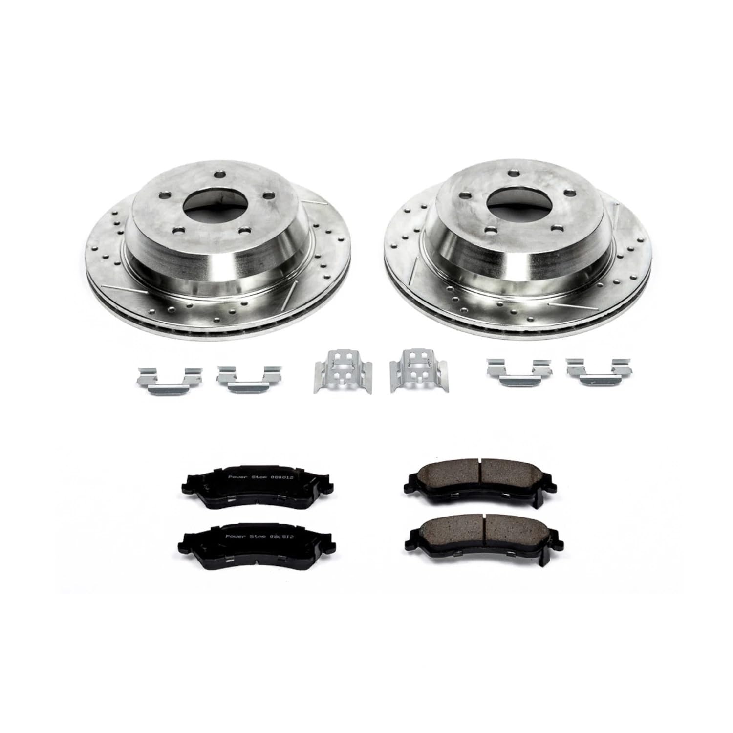 Rear Power Stop K2008 Z23 Carbon Fiber Brake Pads with Drilled & Slotted Brake Rotors Kit