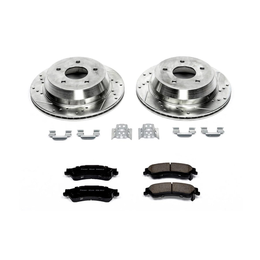 Rear Power Stop K2008 Z23 Carbon Fiber Brake Pads with Drilled & Slotted Brake Rotors Kit