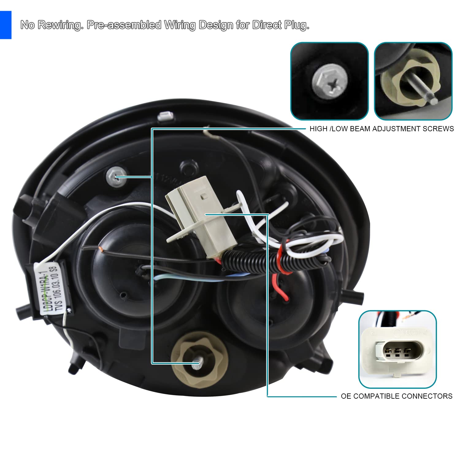 Chrome Housing SPEC-D TUNING Clear Lens Projector Headlights Compatible with 1998-2005 Volkswagen Beetle With Factory Halogen Headlight, Left + Right Pair Headlamps Assembly