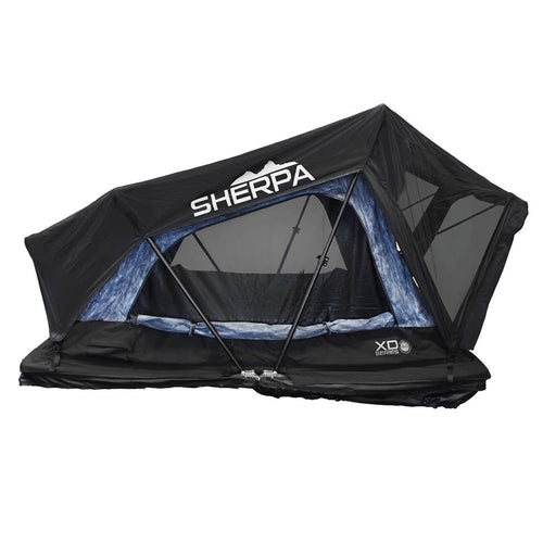 Overland Vehicle Systems XD Sherpa Hybrid Roof Top Tent Soft Shell Aluminum Hard Shell with Blackout Kit - Grey Body & Black Rainfly (XD Sherpa S3S 3 Person Tent)
