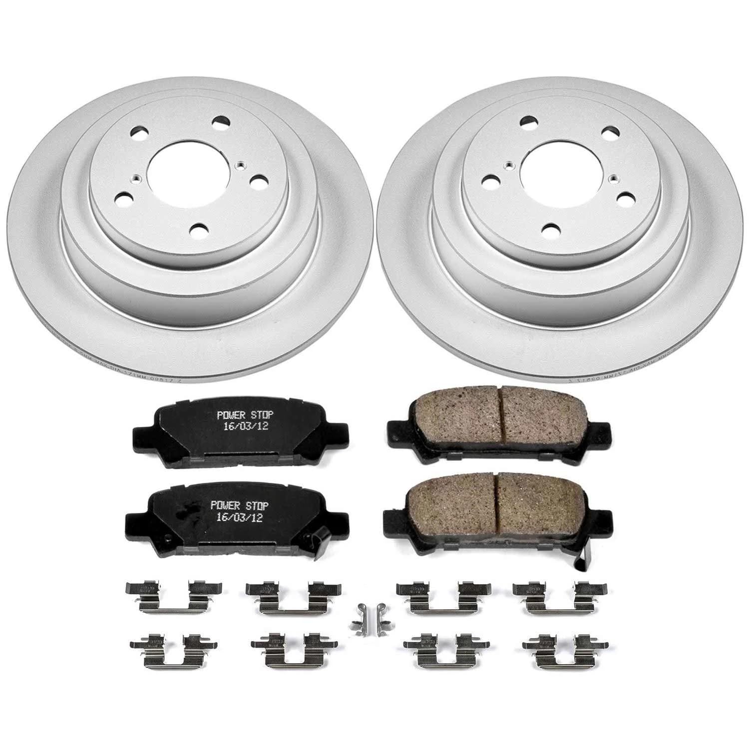 Power Stop Coated Brake Rotor CRK449 & Ceramic Brake Pads- rear For Subaru Forester 1998-2003, Subaru Impreza 1998-2003 [Model Specific]