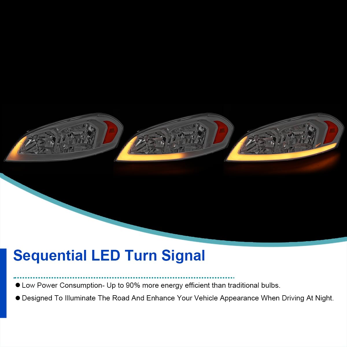Chrome Headlights SPEC-D TUNING w/Switchback LED Signals Compatible with 2006-2013 Chevy Impala, Left + Right Pair Headlamps Assembly