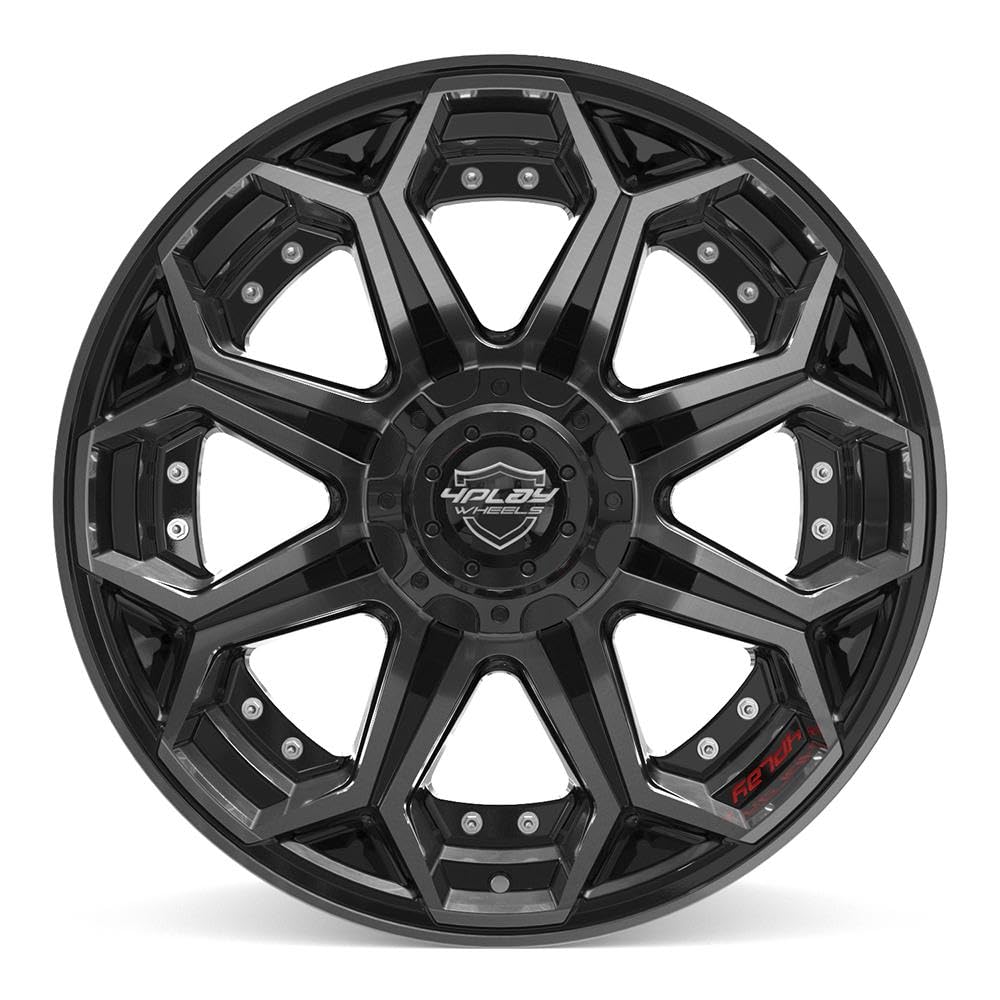 4PLAY Wheels 20 Inch Rim 4P80R Fits 5x127 & 5x139.7 20x10 Gloss Black Brushed with Tinted Clear (1)