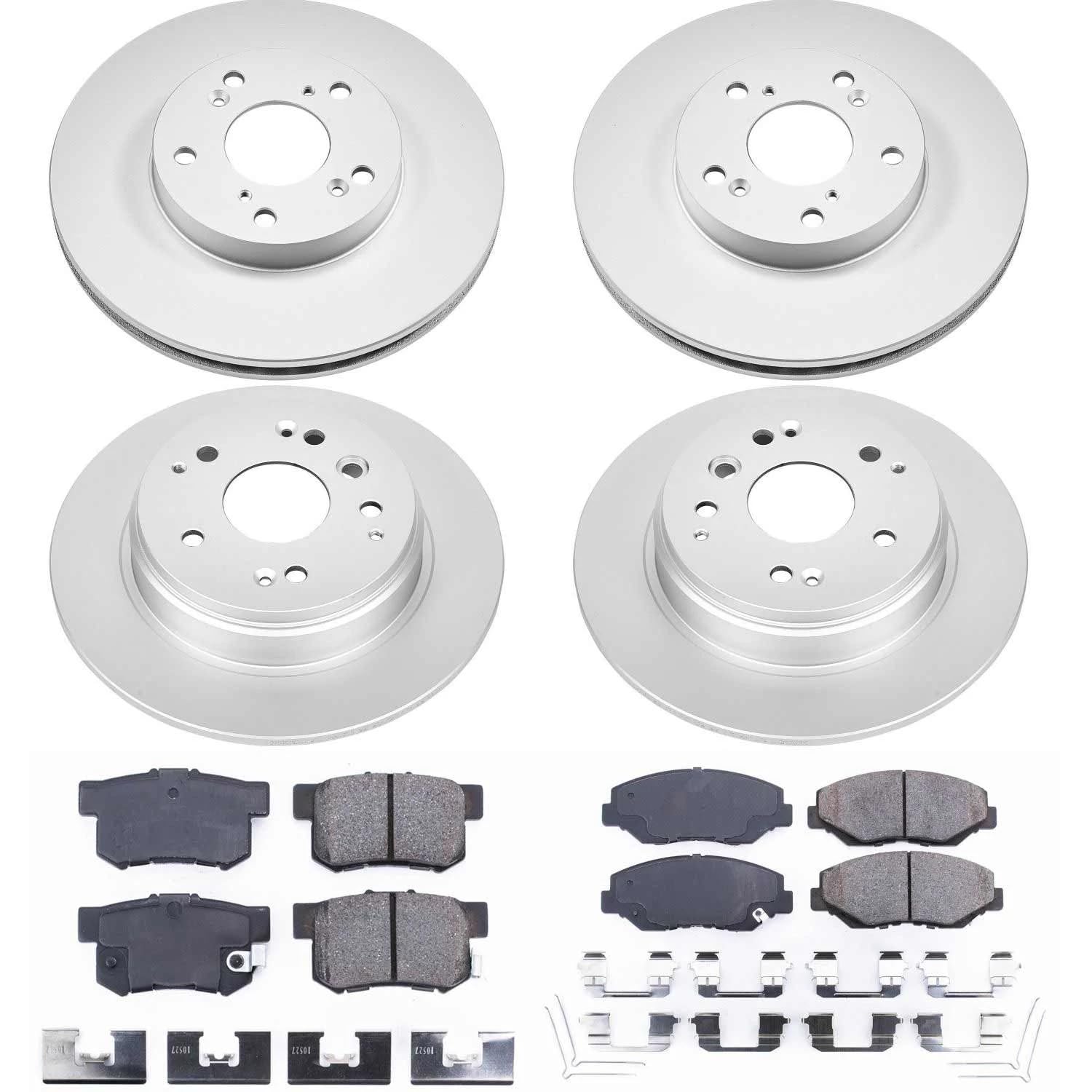 Power Stop Coated Brake Rotor & Ceramic Brake Pads CRK5389- front & rear For Honda Element 2003-2011 [Model Specific]