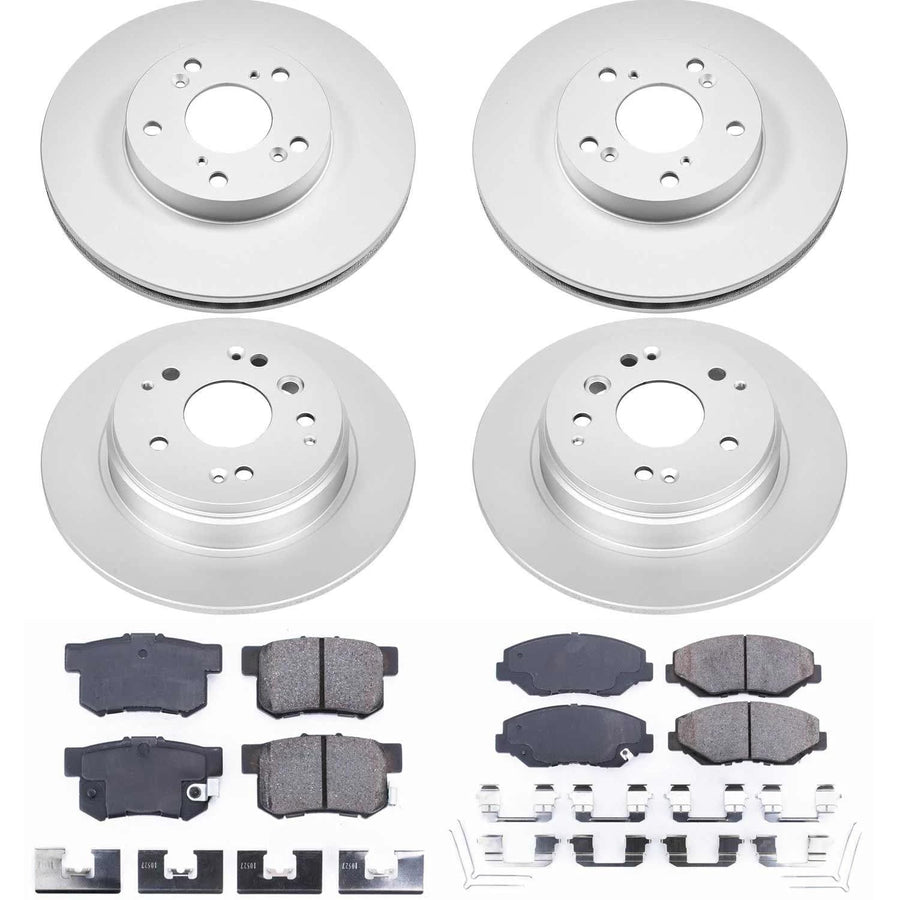 Power Stop Coated Brake Rotor & Ceramic Brake Pads CRK5389- front & rear For Honda Element 2003-2011 [Model Specific]