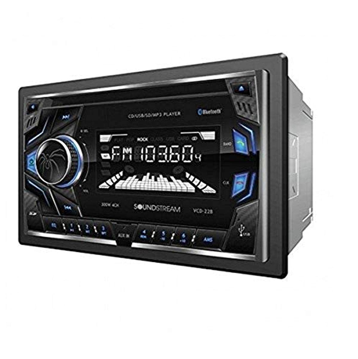 Soundstream Double DIN VCD-22B CD/MP3/AM/FM Receiver with 32GB USB Playback/Bluetooth