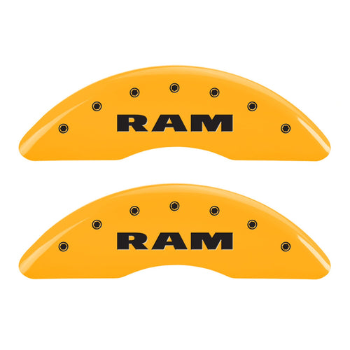 Caliper Covers MGP 55002SRMHYL, Set of 4 (Yellow Engraved Front: Ram - Engraved Rear: Ramhead Powder Coat Finish Black Characters)