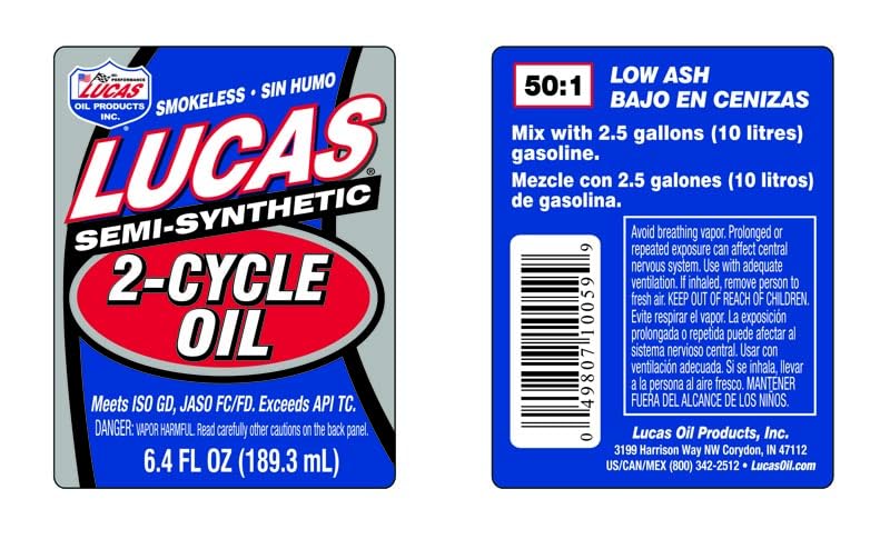 Semi-Synthetic Lucas Oil 10059 2-Cycle Motor Oil - 6.4 Ounce