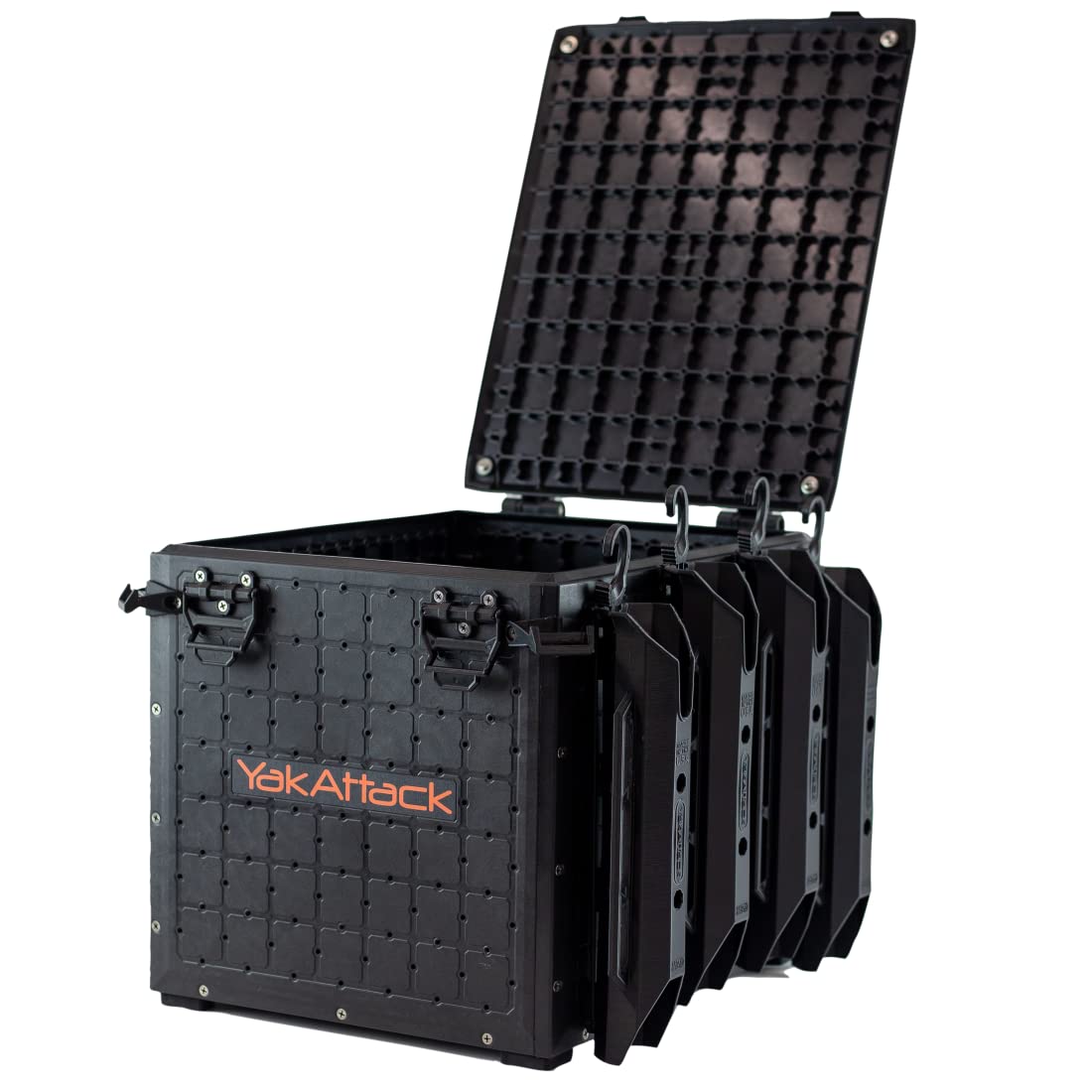 YakAttack 13" x 16" BlackPak Pro Kayak Fishing Crate with 4 Rod Holders - Black | Tackle Storage Box & Gear Organizer for Kayaks | Lightweight, Durable & Customizable Marine Accessory | Made in USA