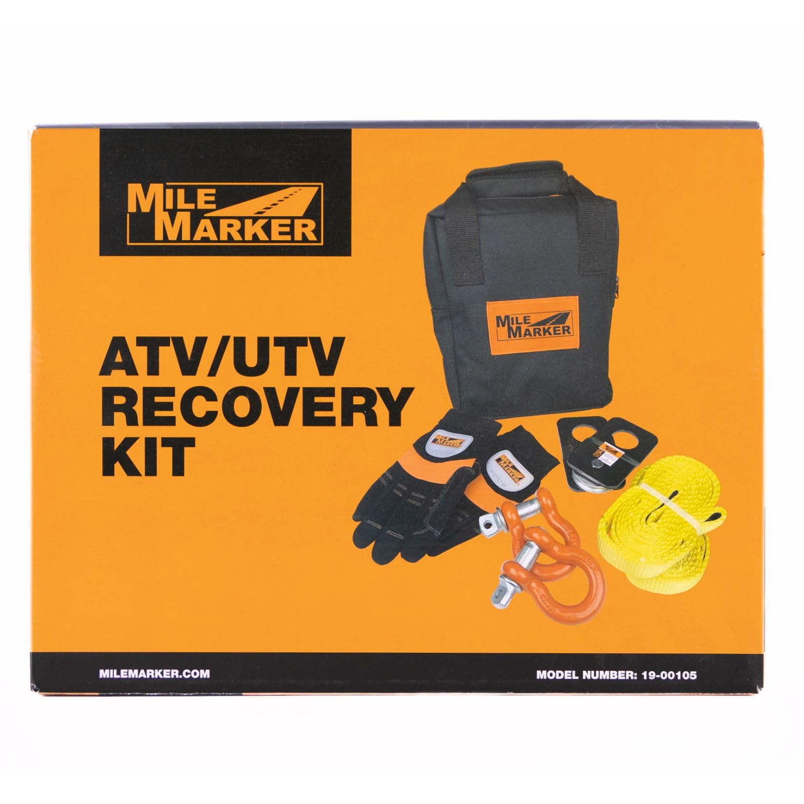 Mile Marker ATV UTV Recovery Kit 19-00105 - Includes Carrying Case, 2 8' Recovery Straps, 1 Pair of Gloves, 2 8K Snatch Block & 2 5/8" Powder Coated Shackles