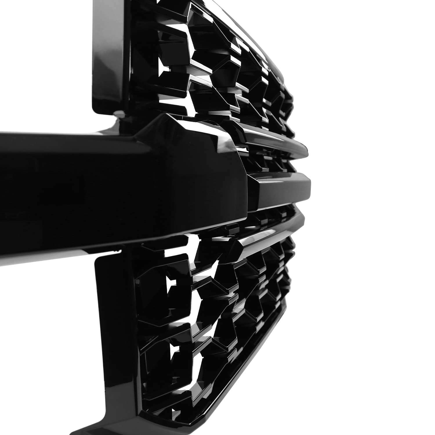 Honeycomb Glossy Black Spec-D Tuning Front Bumper Hood Grill Grille w/Black Trim Compatible with 2019-2022 Chevy Silverado 1500 WT