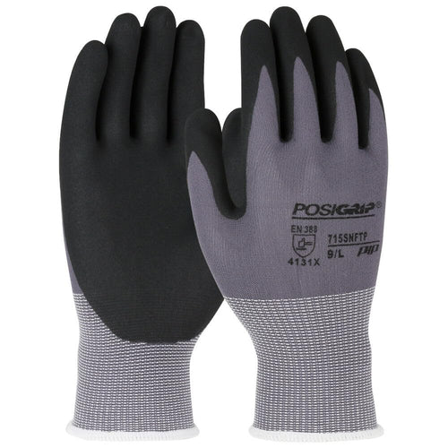 PosiGrip West Chester 715SNFTP Palm Dip Gloves - [Pack of 12] Small Industrial Gloves, Black Foam Nitrile Coating on nylon Shell, Knit Wrist