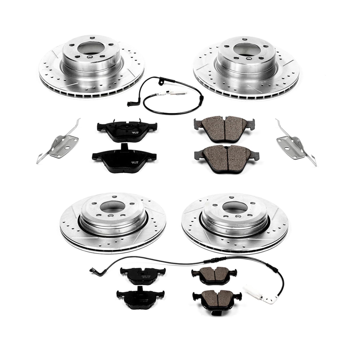 Power Stop K5765 Z23 Carbon Fiber Brake Pads Front and Rear with Drilled & Slotted Brake Rotors Kit For BMW 525i 2006-2007 [Model Specific]