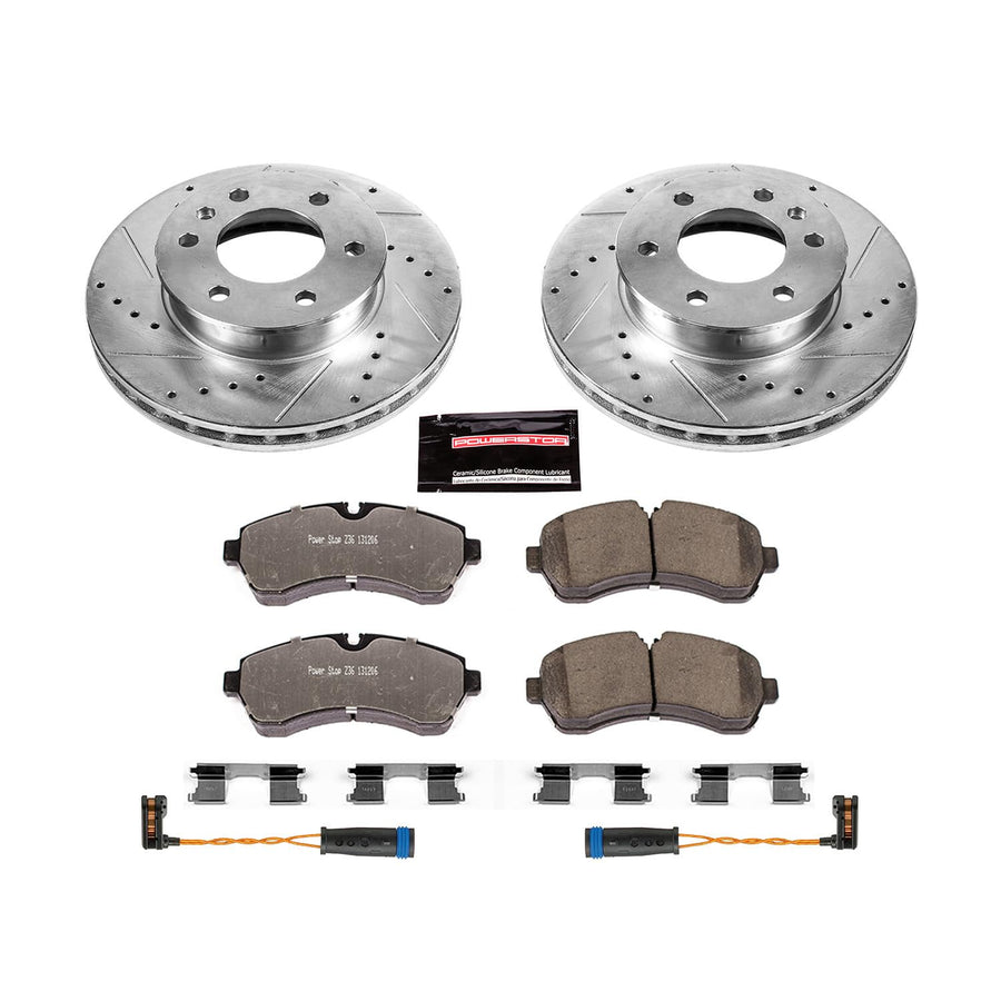 Power Stop Front Brake Kit For 2007 2008 2009 Freightliner Sprinter 1500 2019 2020 Dodge Sprinter 3500 - Truck & Tow Carbon Fiber Ceramic Brake Pads & Drilled and Slotted Rotors Replacement, K6234-36
