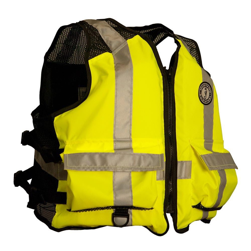 SURVIVAL MUSTANG - ANSI Industrial Mesh Vest (Fluorescent Green - M) - ANSI 107-2004 Class 1 Compliant, USCG Approved, 50 mph Dynamic Strength Tested, mesh Shoulders