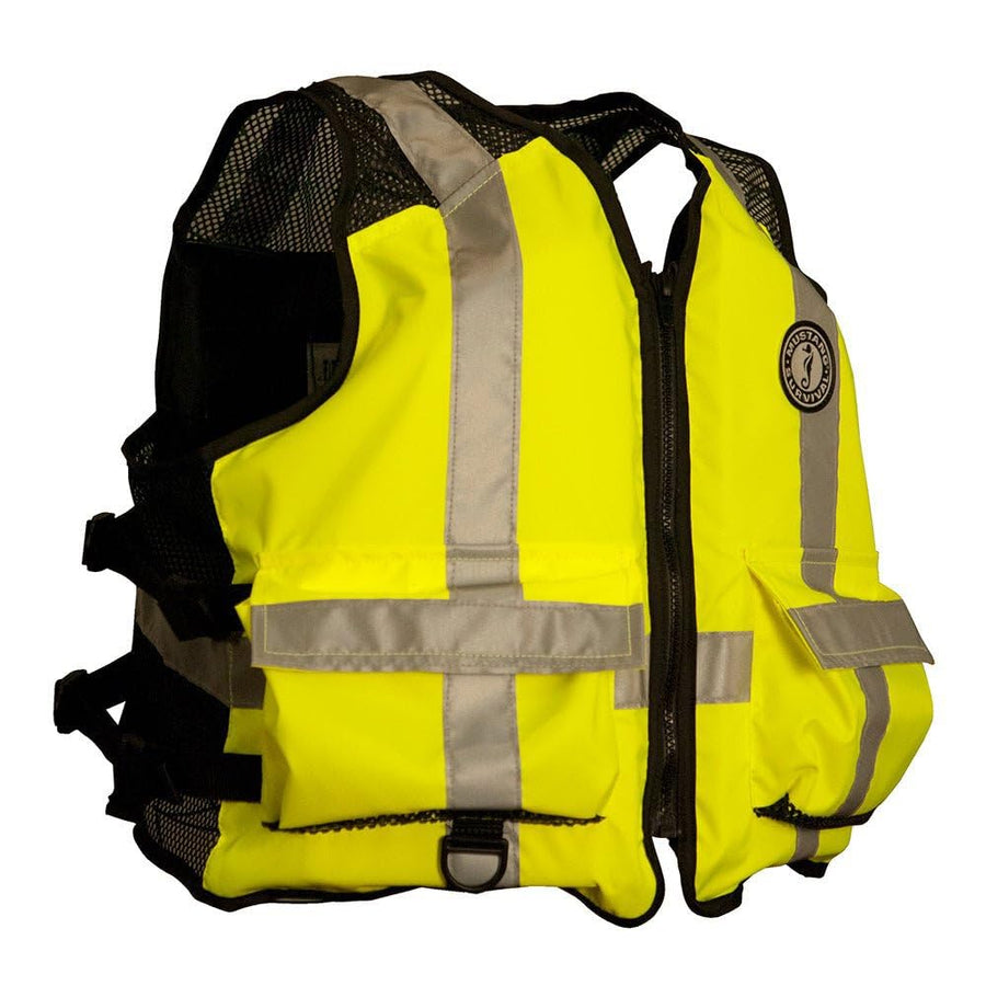 SURVIVAL MUSTANG - ANSI Industrial Mesh Vest (Fluorescent Green - M) - ANSI 107-2004 Class 1 Compliant, USCG Approved, 50 mph Dynamic Strength Tested, mesh Shoulders