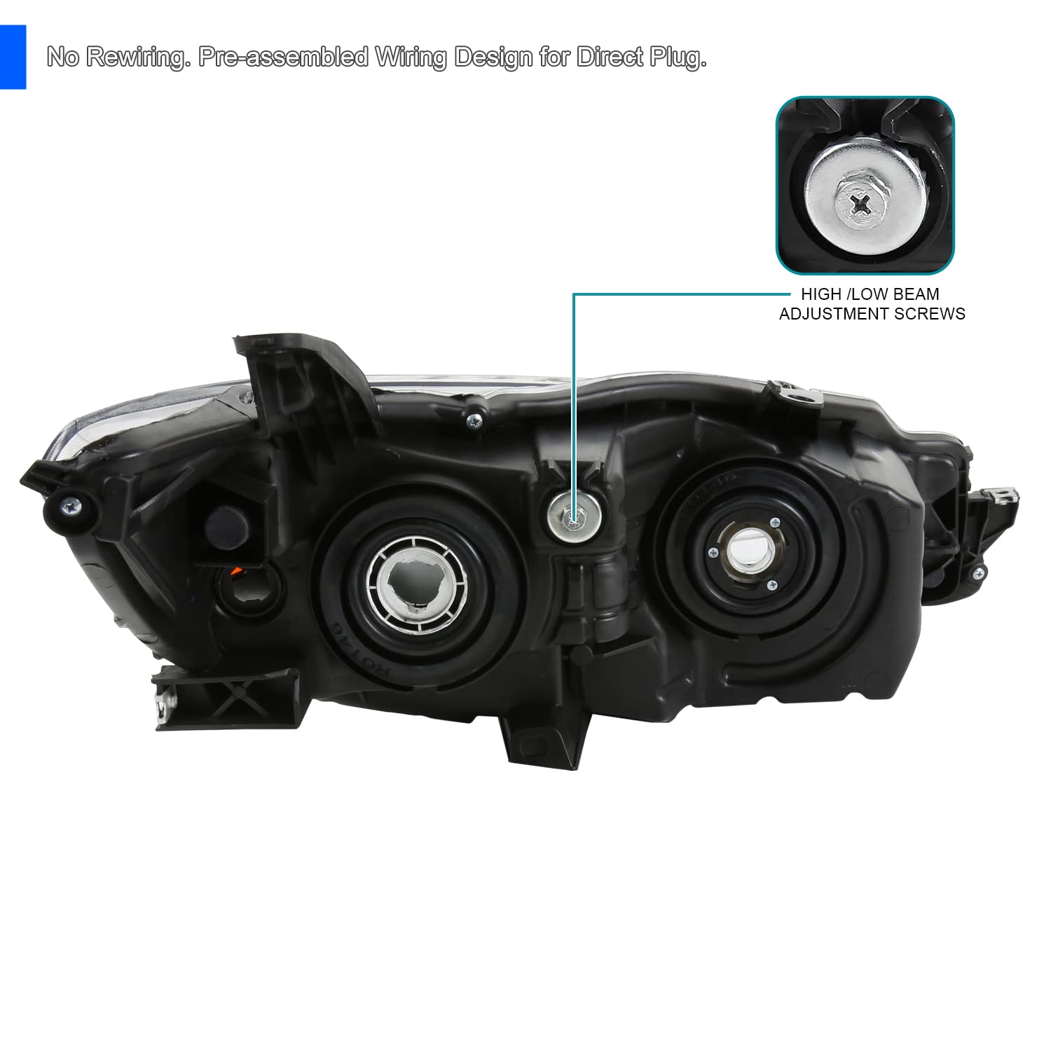 Right Passenger Side SPEC-D TUNING Chrome Projector Headlight Compatible with 2015-2017 Toyota Camry