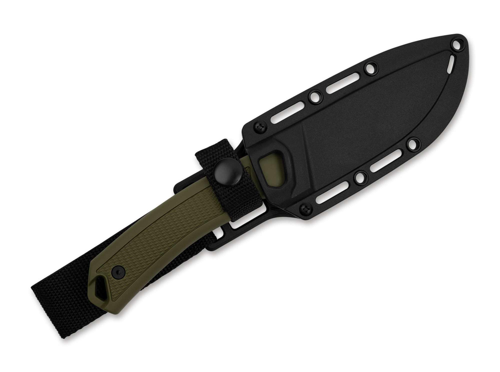 Kershaw Skinner Deschutes Fixed Blade Knife, Olive Design, 3.9 Inch D2 Steel Fixed Drop Point Blade, Full Tang Design, EDC, Molded Sheath, Everyday Carry Knife for Men and Women