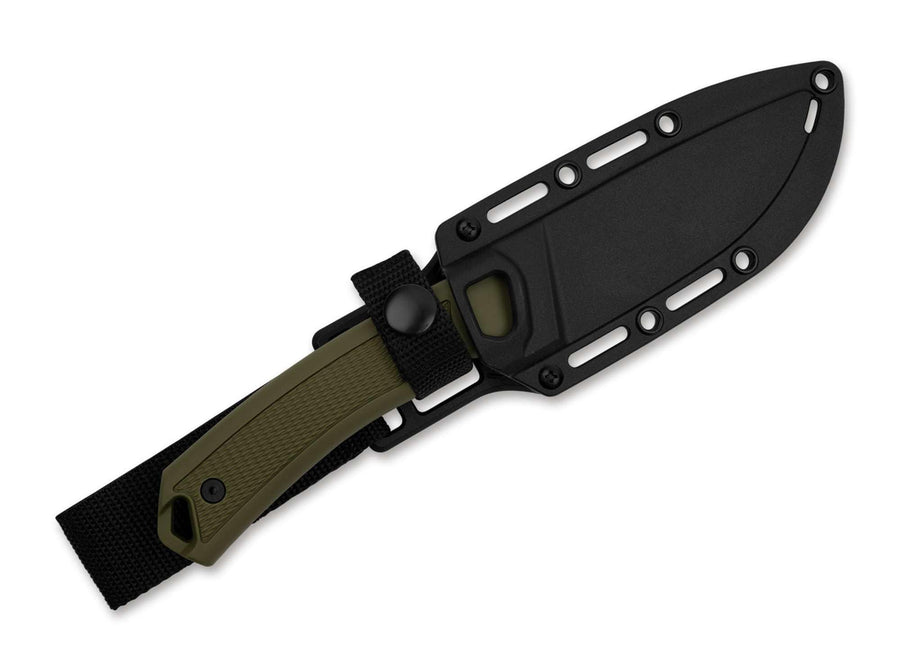 Kershaw Skinner Deschutes Fixed Blade Knife, Olive Design, 3.9 Inch D2 Steel Fixed Drop Point Blade, Full Tang Design, EDC, Molded Sheath, Everyday Carry Knife for Men and Women