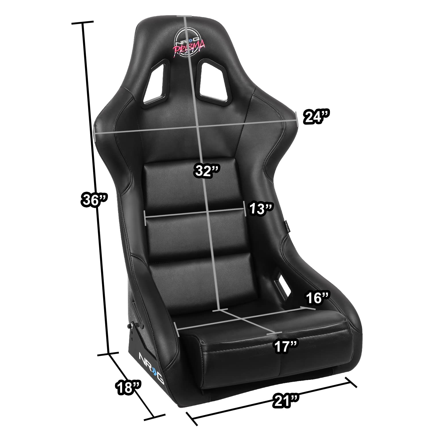 Bucket Racing Seat NRG Innovations FRP-302BK-V Double Layer FRP Black Vinyl Wrapped Mixed-density Foam 5 Point Harness Compatibility