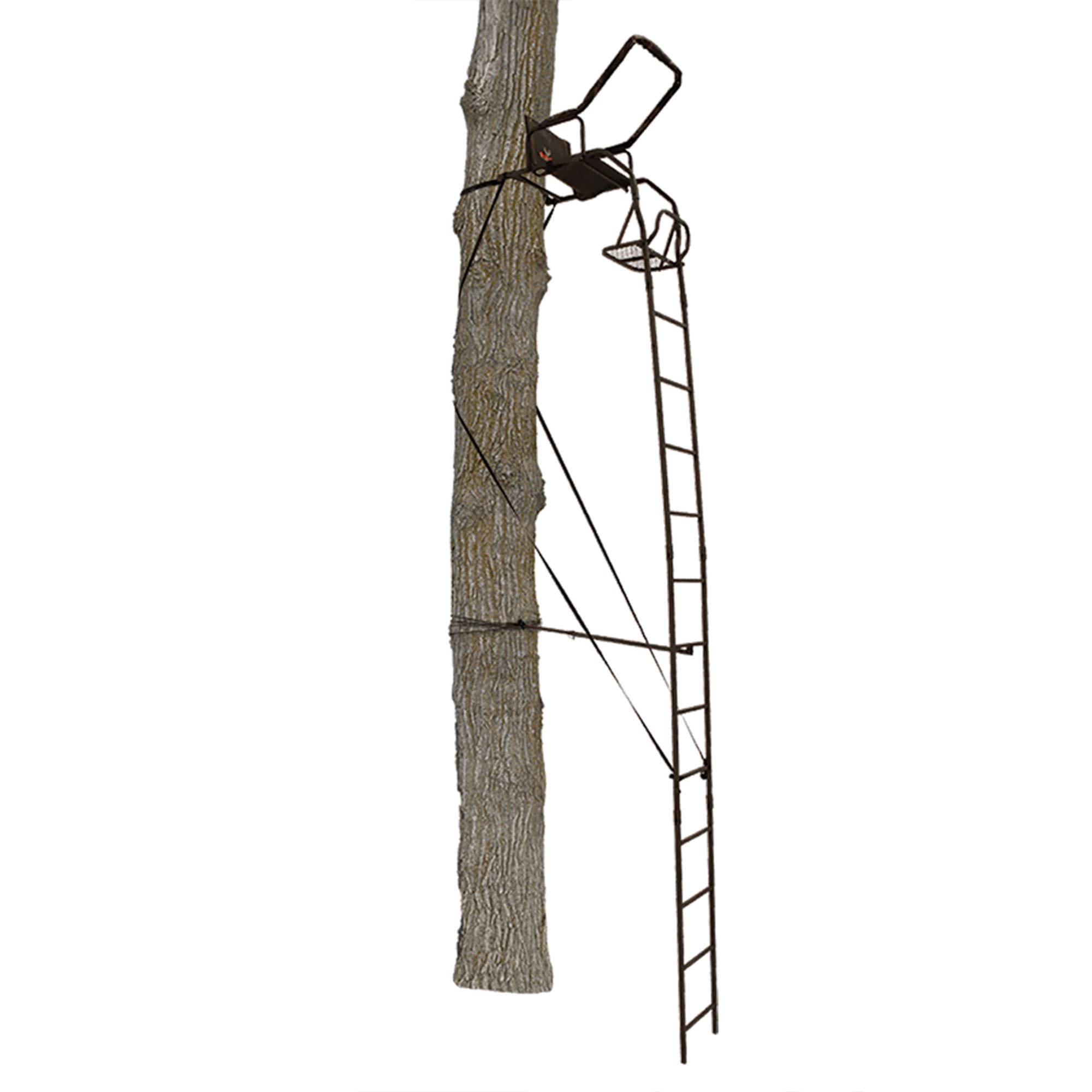 1-Person BIG GAME Ladder Tree Stand for Hunting Deer, Flex-Tek Seat, 17' Tall, Black - Adjustable Climbing Treestand with Platform and Safety Harness for Shooting