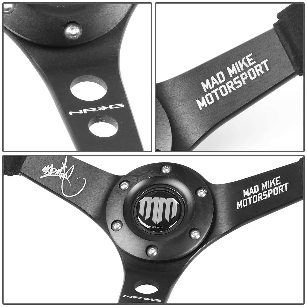 NRG Innovations Reinforced Steering Wheel NRG-RST-020MB-MM 3" Deep, 5 mm Spoke with Two Solid Spokes of, Alcantara Finish with Black Stitching