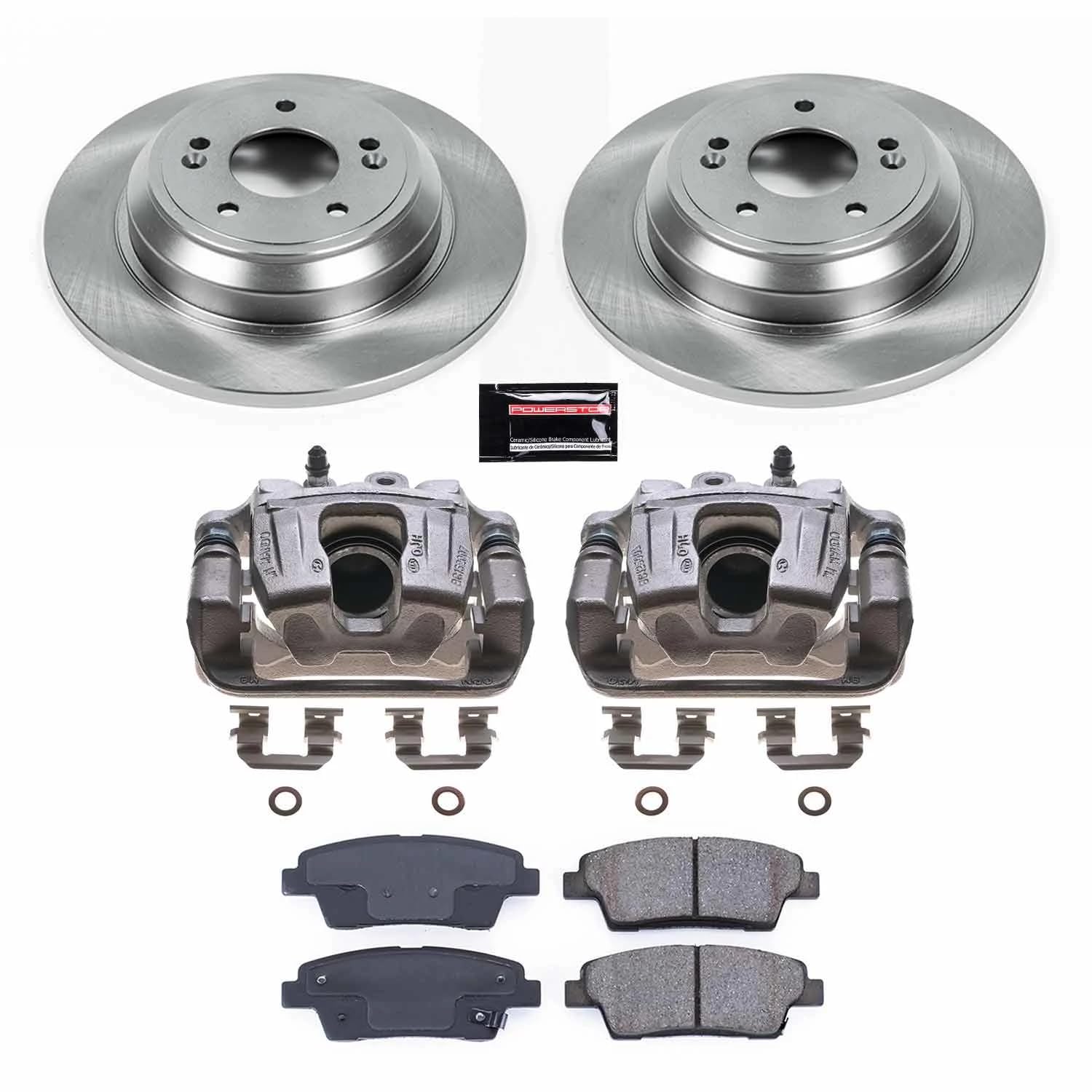 Power Stop KCOE5848 Rear Stock Replacement Caliper Kit- OE Rotors, Ceramic Brake Pads, Calipers