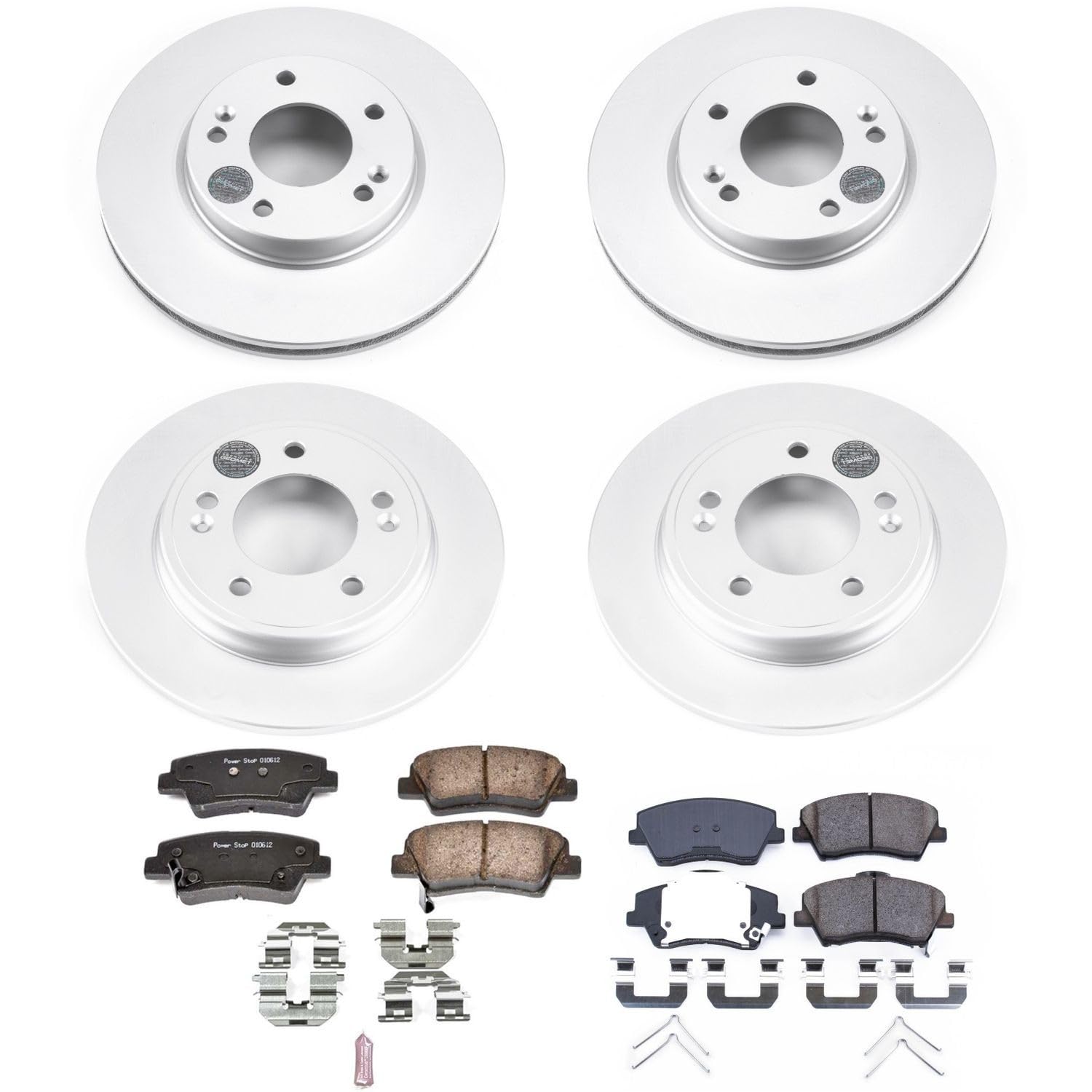 Power Stop Front and Rear CRK7929 Coated Brake Rotors and Z17 Ceramic Brake Pads Kit For Hyundai Ioniq 2017-2022, Kia Niro 2017-2022 [Model Specific]