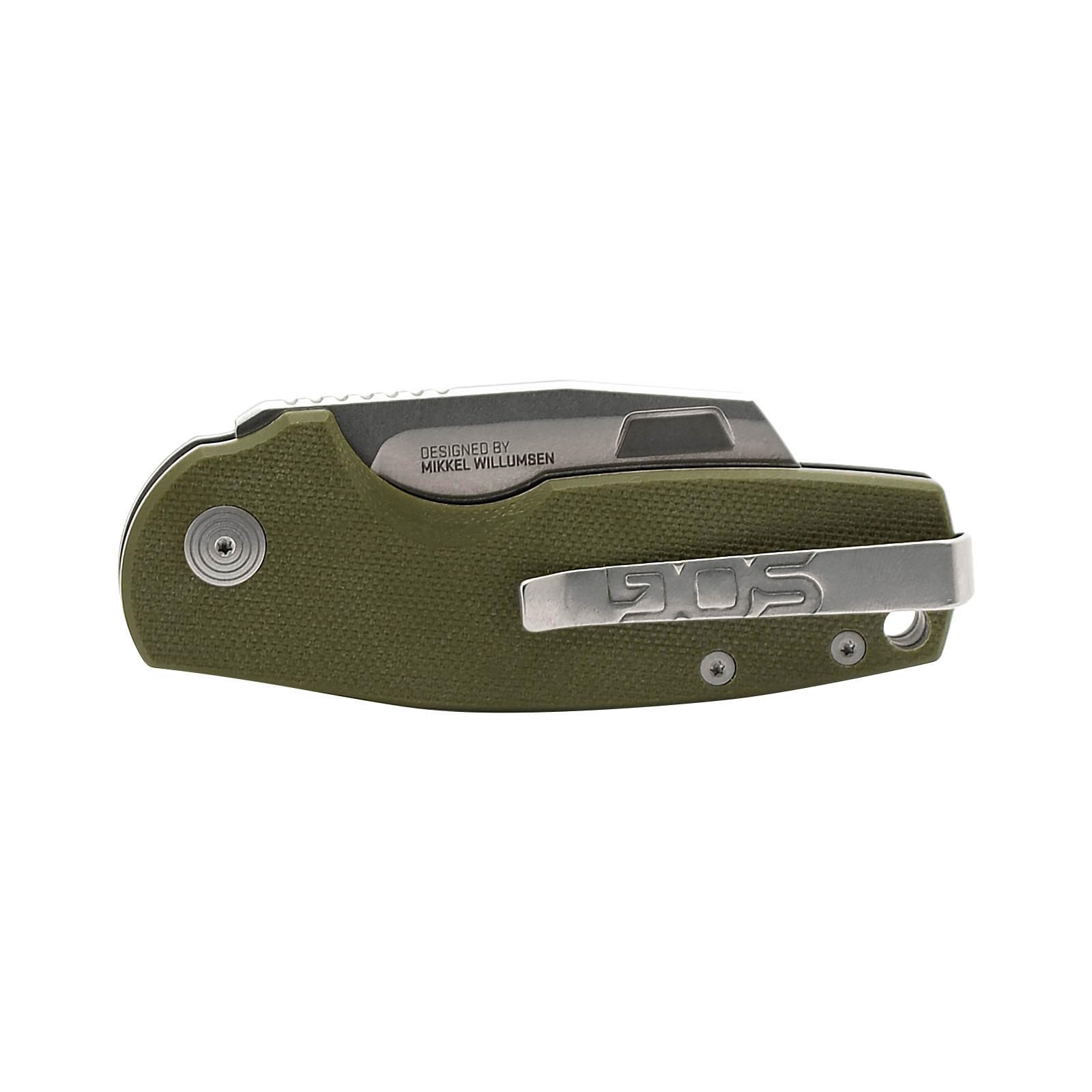 SOG FLK Stout Cleaver Daily Carry Folding Knife | G10 & Steel Handle | CRYO D2 Steel Blade| Short-Blade Frame Lock Folder, OD Green/Stonewash