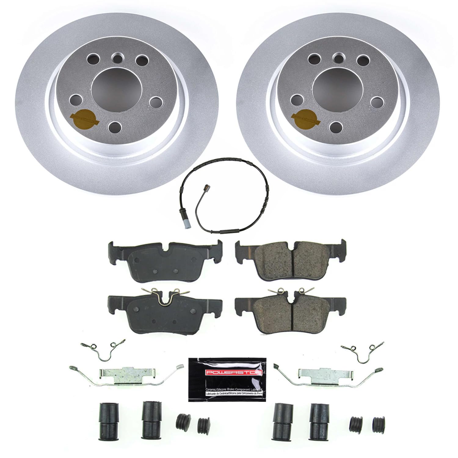 Power Stop Z23 Rear Coated Rotor Kit-Coated Brake Rotors, Carbon Ceramic Brake Pads For BMW i3 2014-2021, i3s 2018-2021 [Model Specific]