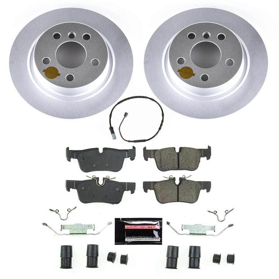 Power Stop Z23 Rear Coated Rotor Kit-Coated Brake Rotors, Carbon Ceramic Brake Pads For BMW i3 2014-2021, i3s 2018-2021 [Model Specific]