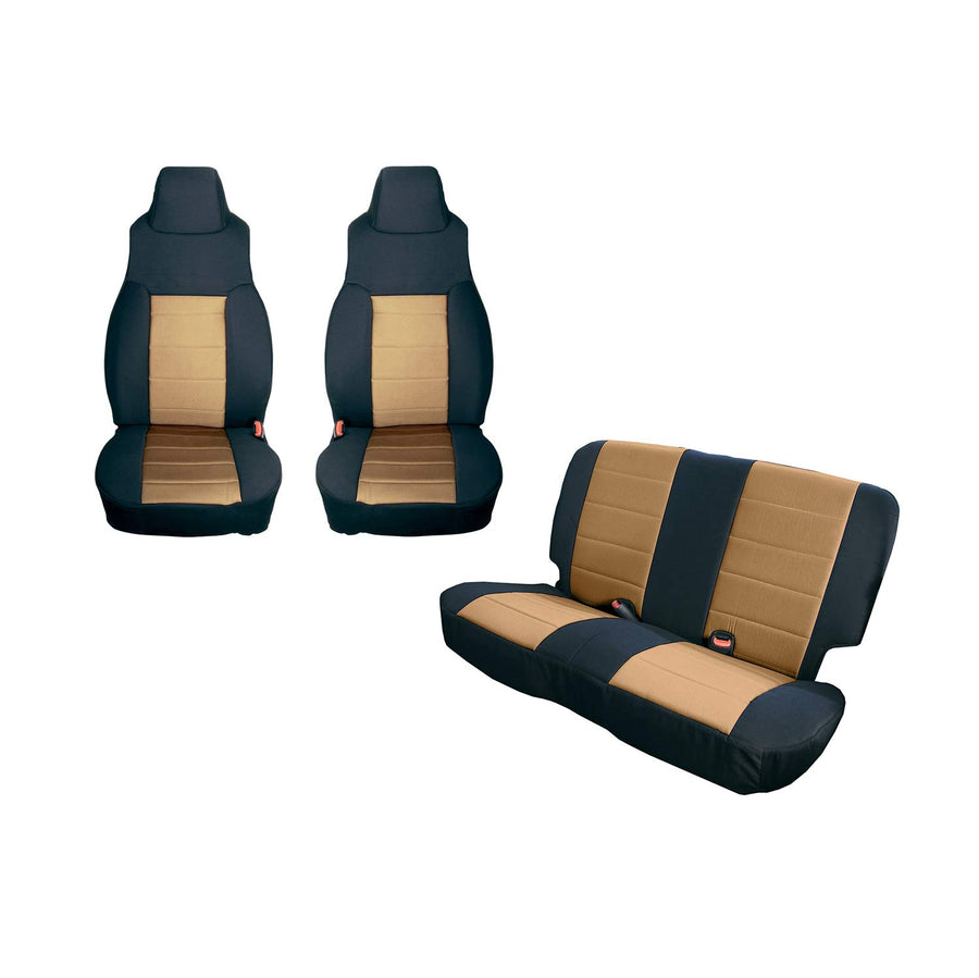 Seat Cover Kit, Black/Tan | Rugged Ridge | 13292.04 | Fits 1997-2002 Jeep Wrangler TJ