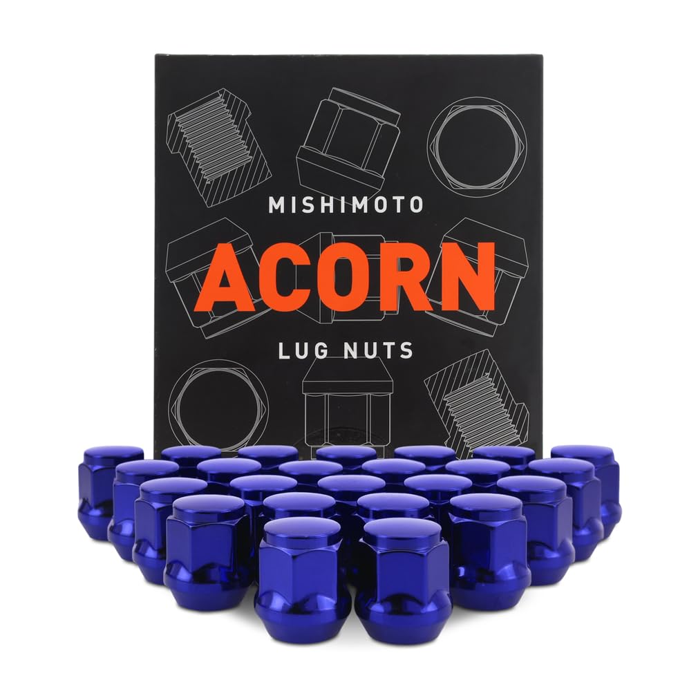 Mishimoto Lug Nuts Steel, M12x1.5, Acorn Seat, 24pc Set, Blue