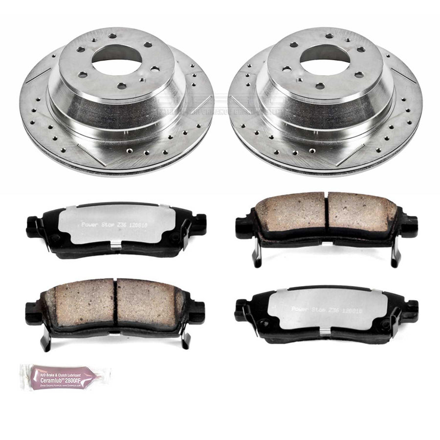 Rear Brake Kit Power Stop For 2004 2005 2006 2007 Buick Rainier 2003 2004 2005 2006 Chevrolet SSR - Truck & Tow Carbon Fiber Ceramic Brake Pads & Drilled and Slotted Rotors Replacement, K2050-36