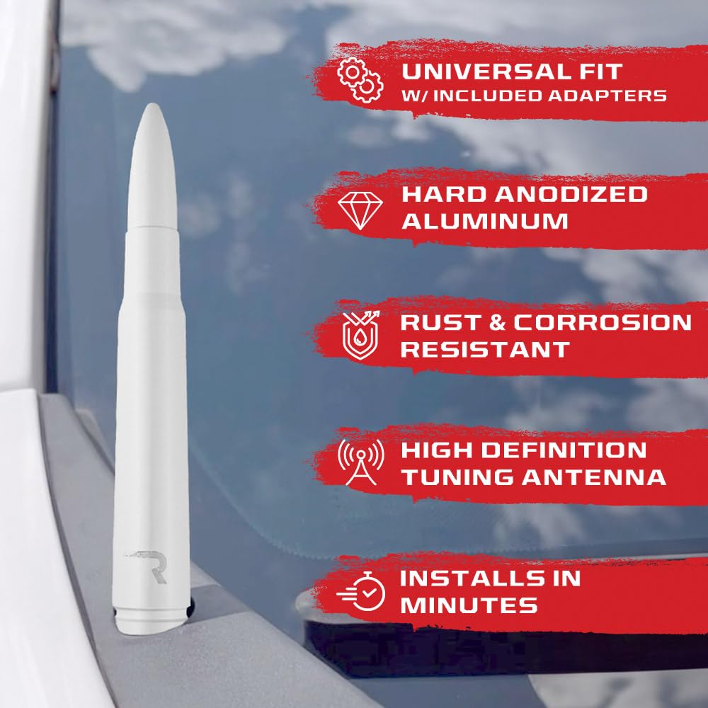 Truck/SUV RECON - .50 Cal Bullet Style Aluminum Antenna 5" - White (Fits OEM Factory Threaded Antennas)