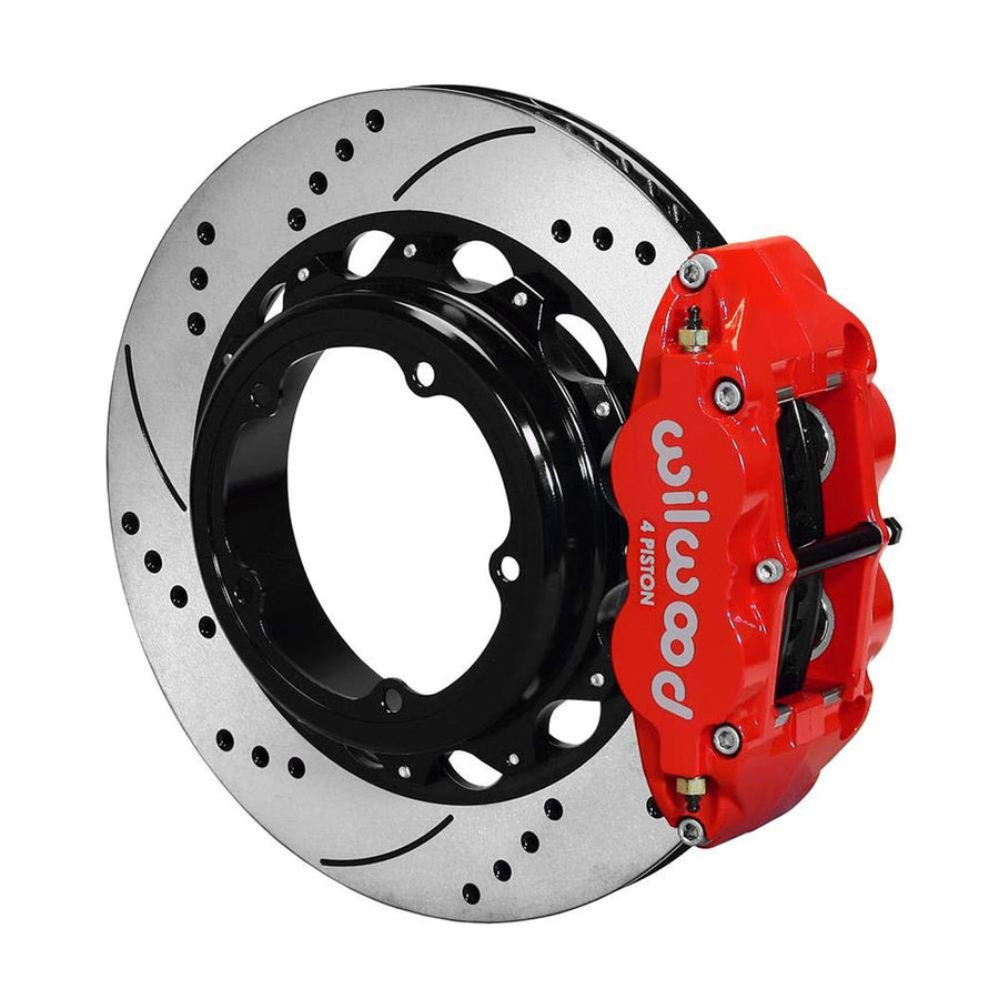WILWOOD Rear P-Brk Kit,140-12436-DR FNSL4R,14.00", Drill, Red, Strange Eng Floater 3.49" Offset