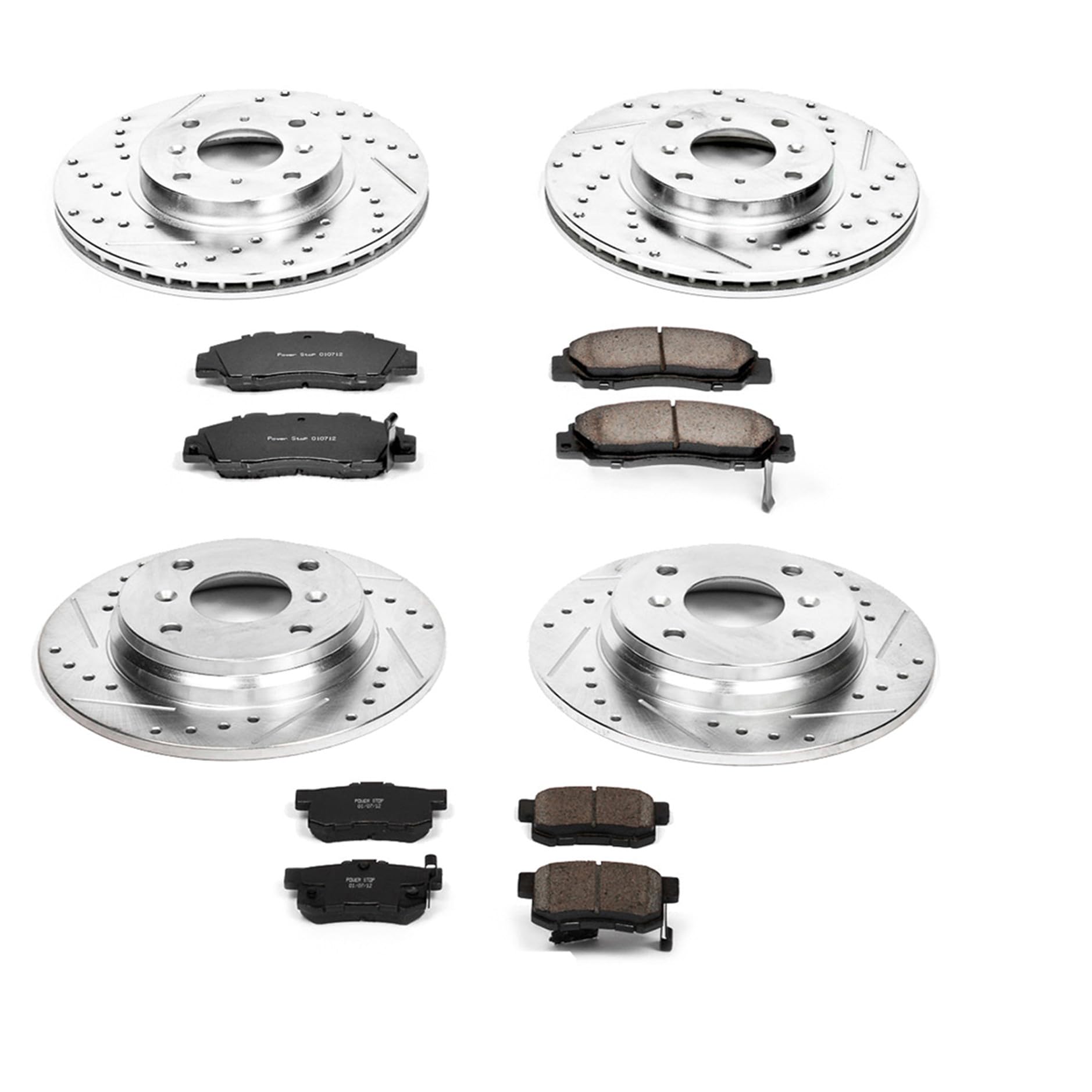 Power Stop K1038 Z23 Carbon Fiber Brake Pads Front and Rear with Drilled & Slotted Brake Rotors Kit For Honda Prelude 1993-1996 [Vehicle Specific]