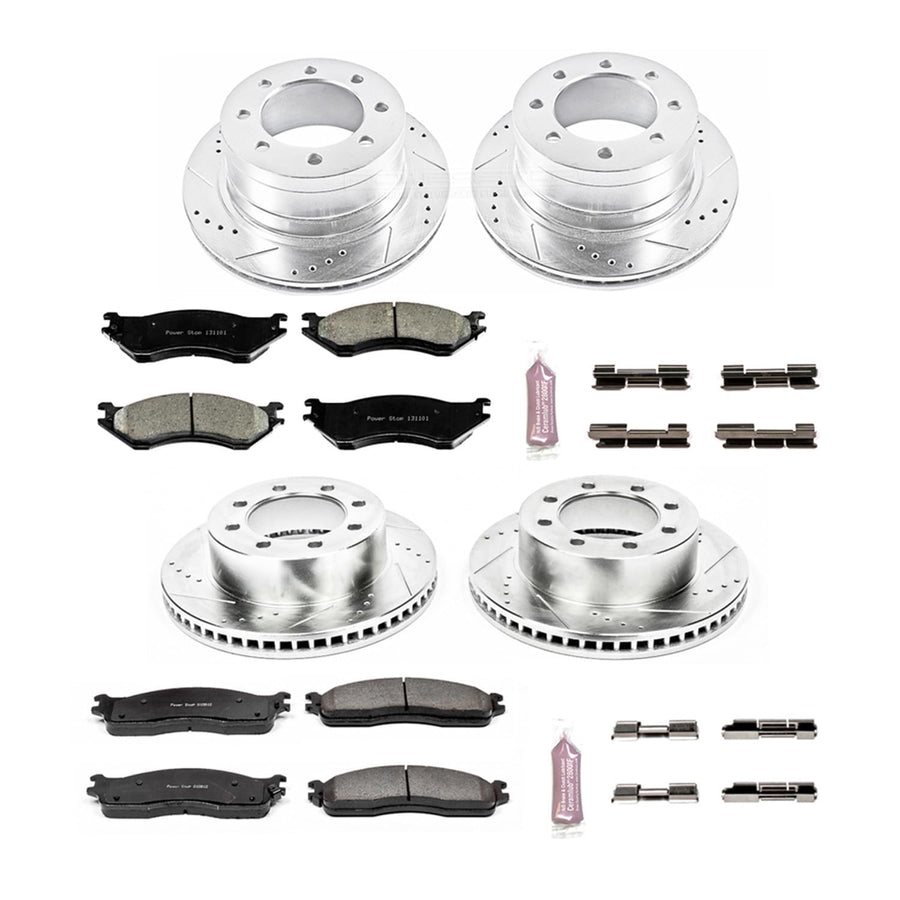 Power Stop K5468 Z23 Carbon Fiber Brake Pads Front and Rear with Drilled and Slotted Brake Rotors Kit For 2006 2007 2008 Ram 1500 2500 3500 2WD