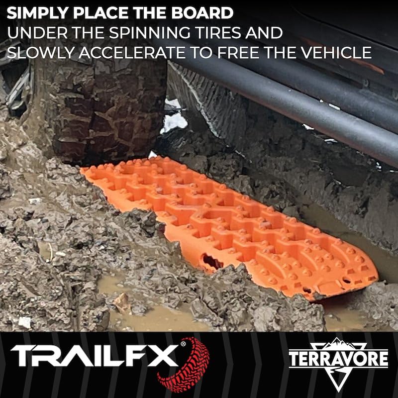 Terravore Trailfx Traction Mat Set of 2 Mats 42.5 Inch x 12.5 Inch x 2.5 Inch, Orange, Injection Molded Reinforced Nylon Supports 20,000 lbs Compression, UV Protected TBOR01