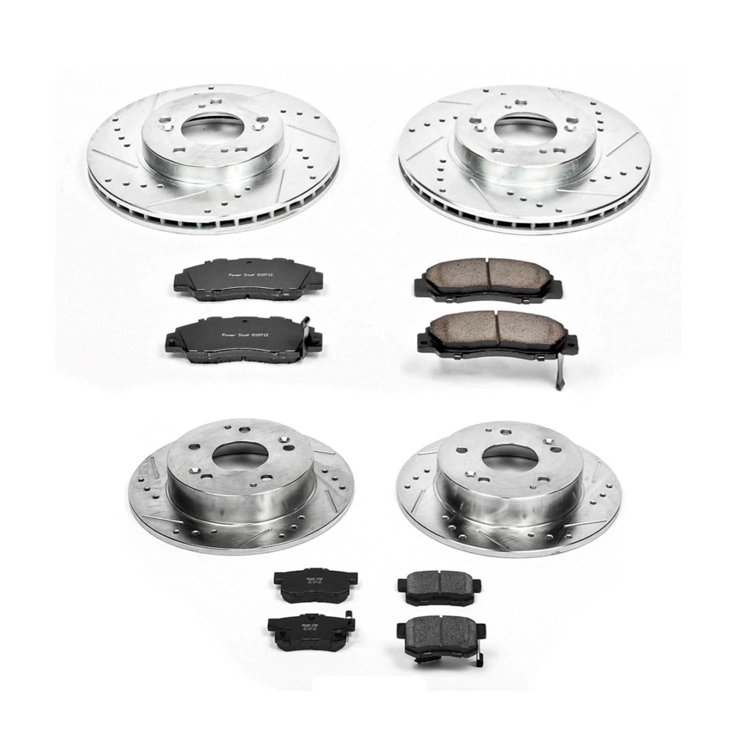 Power Stop K707 Z23 Carbon Fiber Brake Pads Front and Rear with Drilled & Slotted Brake Rotors Kit For Acura Integra 1997-2001 [Model Specific]