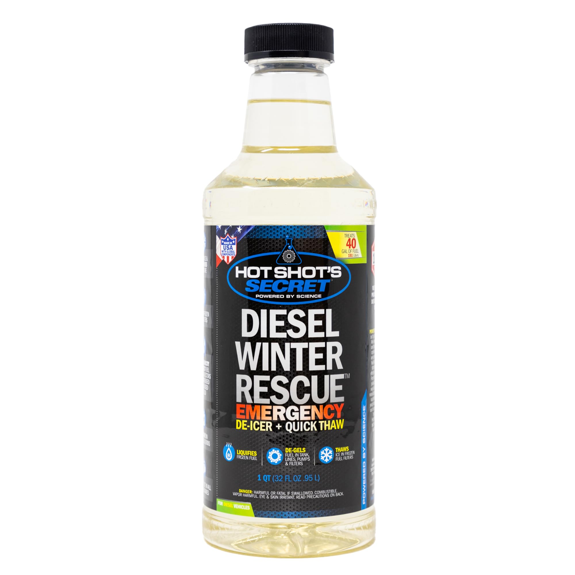 Diesel Winter Rescue Hot Shot's Secret Emergency De-icer & Quick Thaw 1 Quart Bottle, Diesel Anti-Gel Fuel Additive Disperses Moisture & De-ices Fuel in Filters, Lines, Pumps & Tank