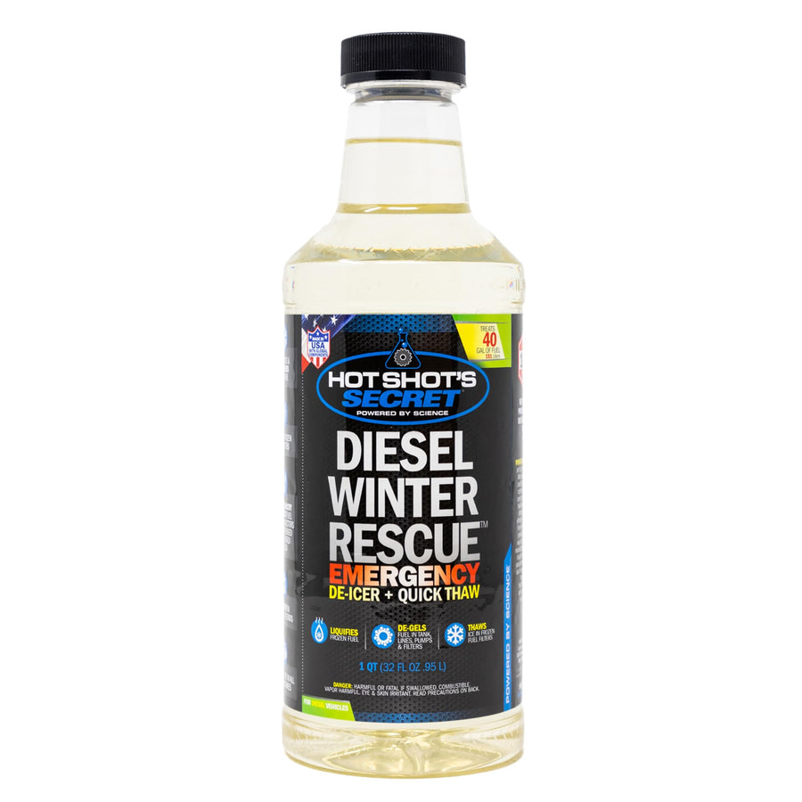 Diesel Winter Rescue Hot Shot's Secret Emergency De-icer & Quick Thaw 1 Quart Bottle, Diesel Anti-Gel Fuel Additive Disperses Moisture & De-ices Fuel in Filters, Lines, Pumps & Tank