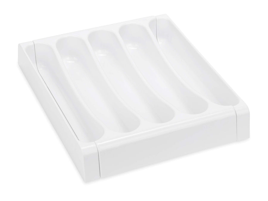Camco Cutlery Adjustable Tray - Designed for RV and Compact Kitchen Drawers, Adjusts Between 9" and 13" for an Easy Custom Fit -White (43503)