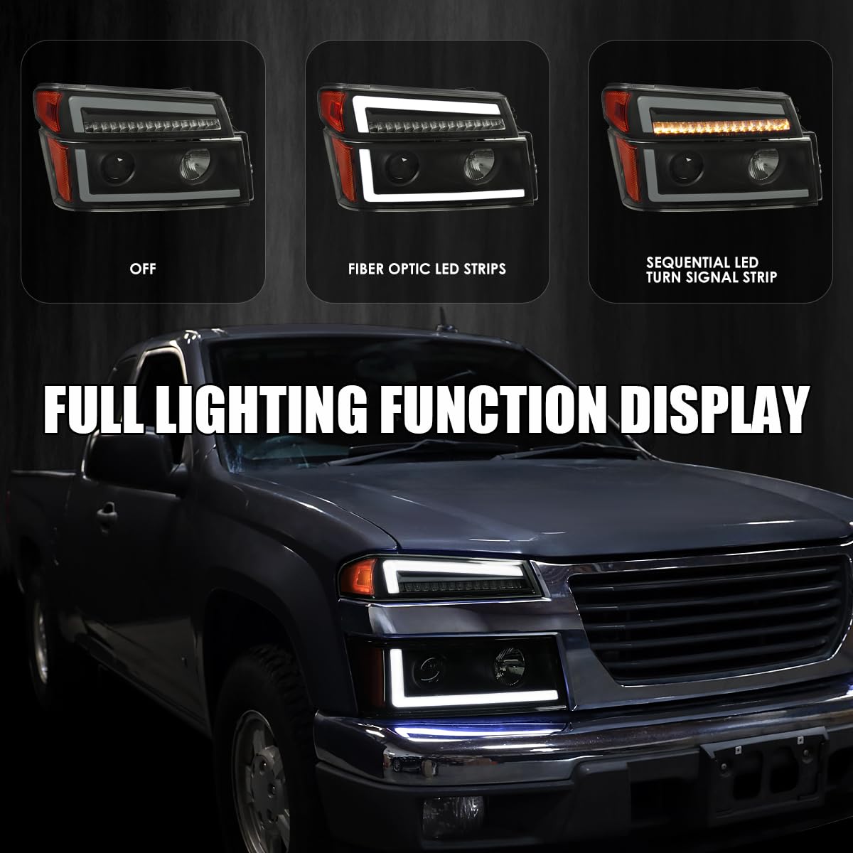 Black Smoke SPEC-D TUNING Projector Headlights with Sequential LED Turn Signal Light Compatible with 2004-2012 Chevy Colorado, Left + Right Pair Headlamps Assembly