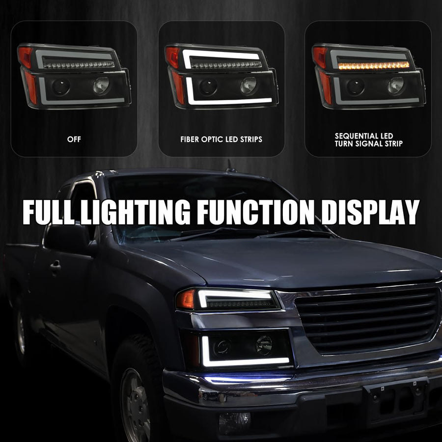 Black Smoke SPEC-D TUNING Projector Headlights with Sequential LED Turn Signal Light Compatible with 2004-2012 Chevy Colorado, Left + Right Pair Headlamps Assembly