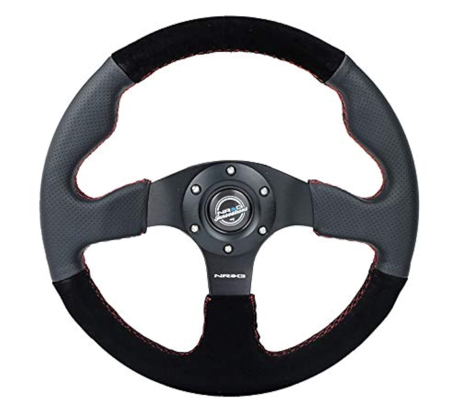 NRG Innovations Reinforced NRG-RST-012R-S-RS Steering Wheel- 320mm Sport Leather/Suede Steering Wheel with Red Stitch